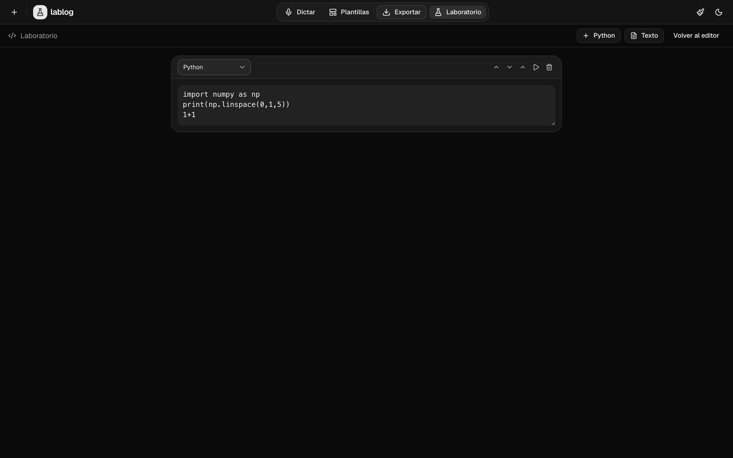 Modo laboratorio (celdas Python)
